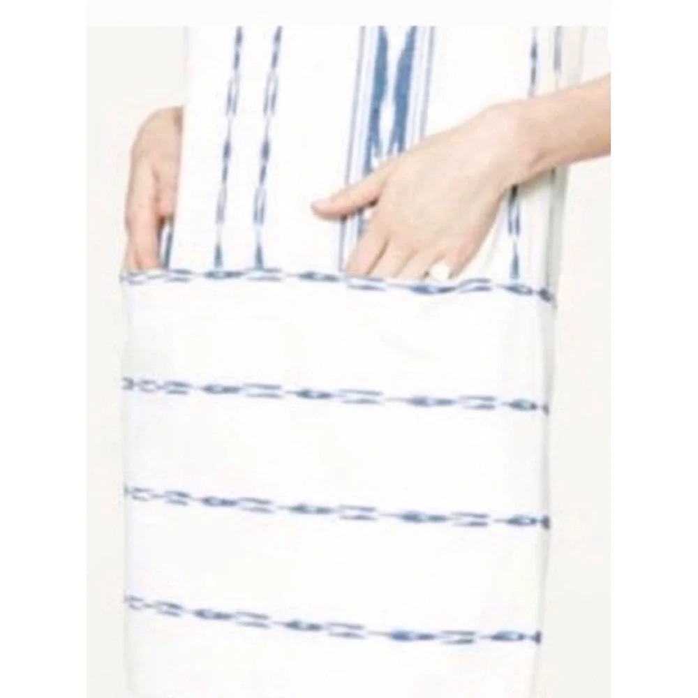 Ralph Lauren White Blue Ikat Stripe Sleeveless V Neck Shift Dress‎ Size 10